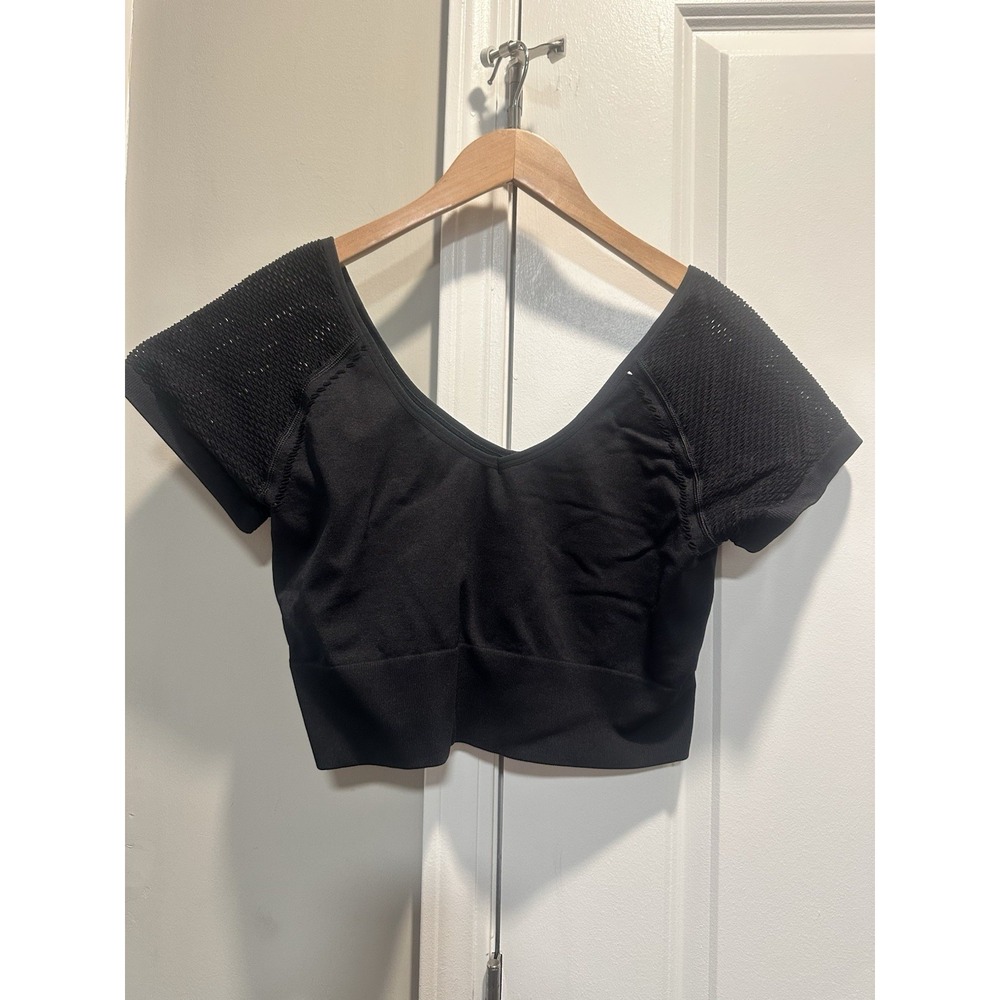 Aerie Seamless Crop Black Short Sleeve XL